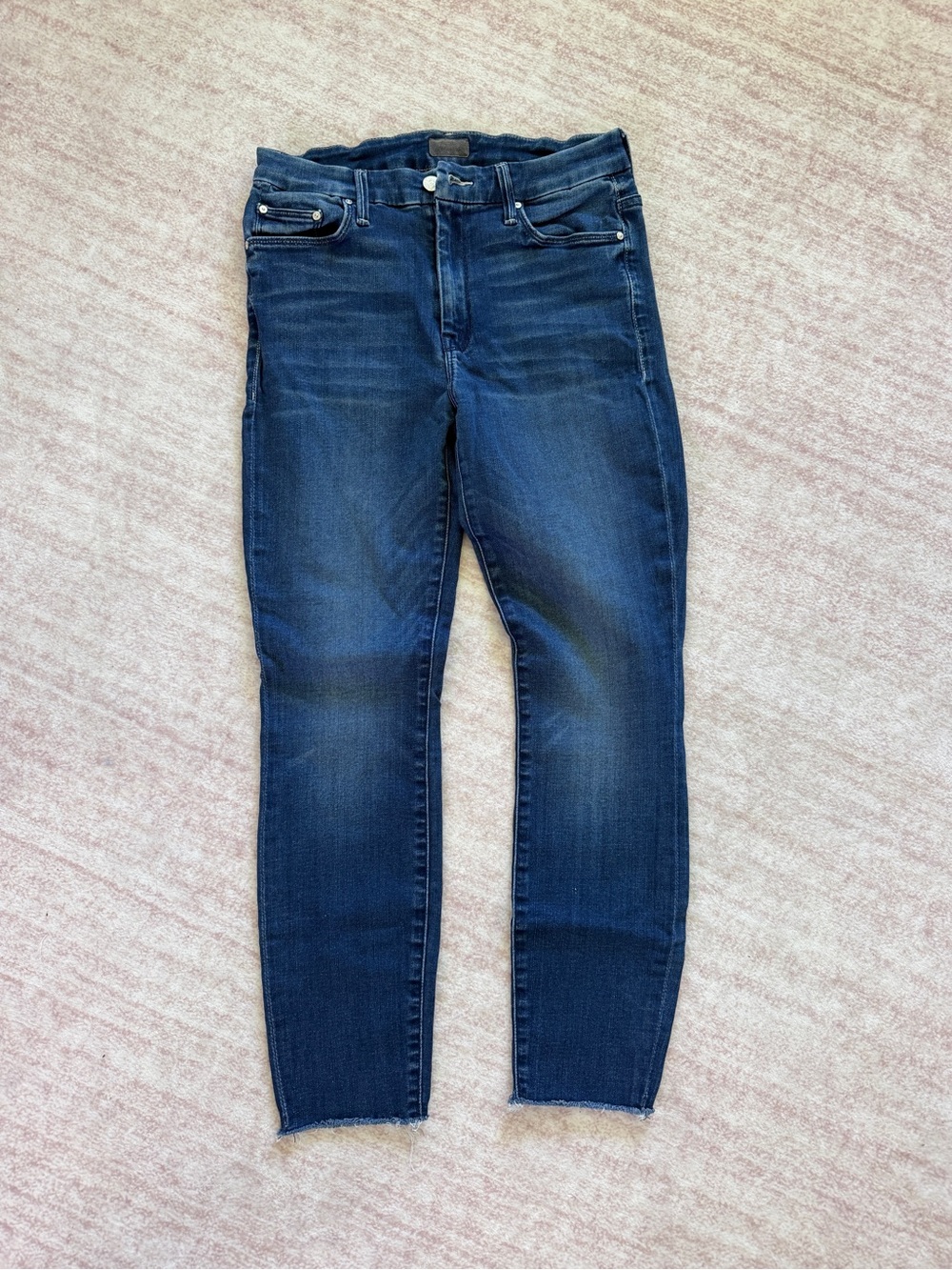 MOTHER High Waisted Looker Ankle Fray Jeans Size 28 Dark Wash Skinny